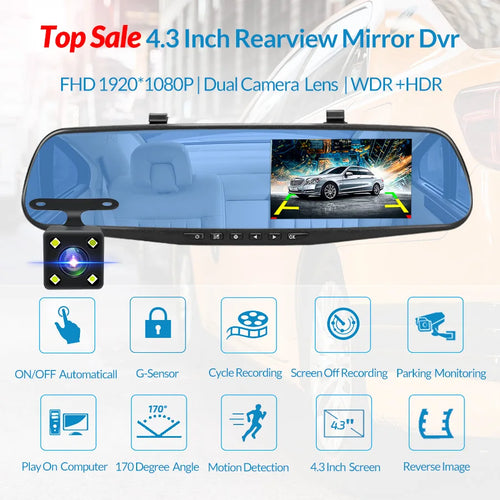 Zovira™ 1080P Dual-Lens Mirror Dash Cam – Night Vision Front & Rear