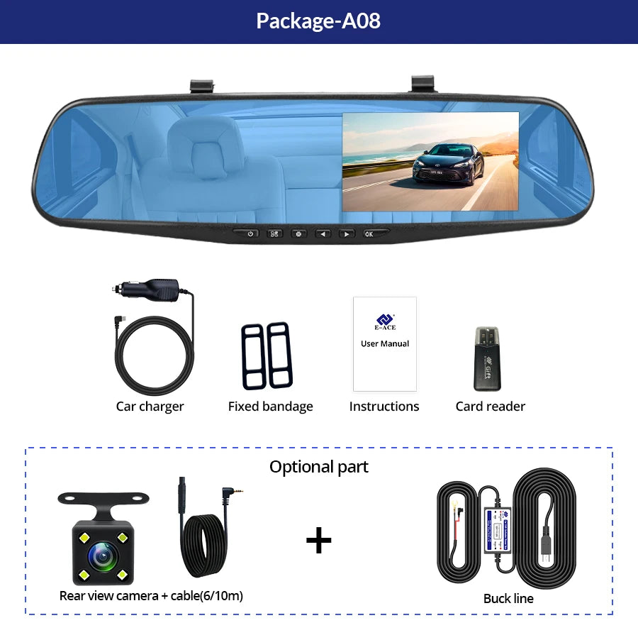 Zovira™ 1080P Dual-Lens Mirror Dash Cam – Night Vision Front & Rear