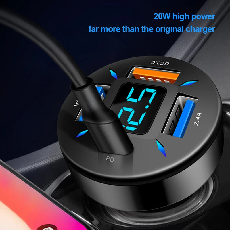 Zovira™ 66W Fast Car Charger – USB-C PD + USB-A QC, 12V/24V