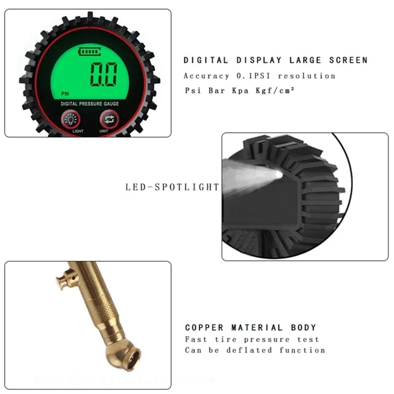 Zovira™ Digital Tire Pressure Gauge – 3–255 PSI Backlit LCD
