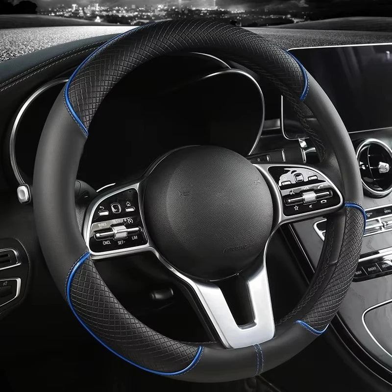 Zovira™ Universal Steering Wheel Cover – 14.5–15 Inch Anti-Slip Leather