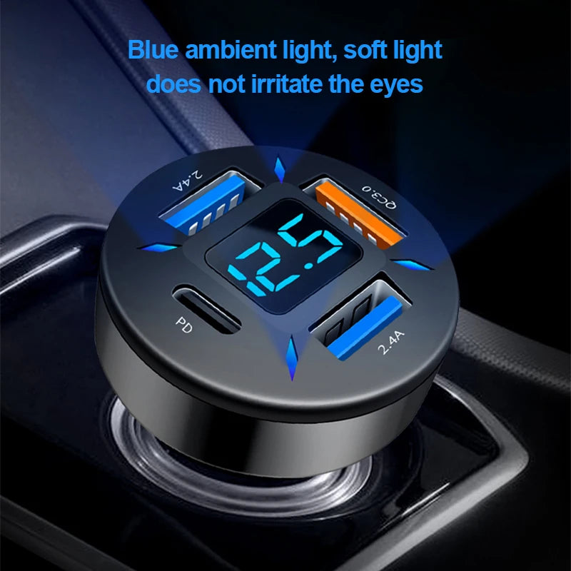 Zovira™ 66W Fast Car Charger – USB-C PD + USB-A QC, 12V/24V