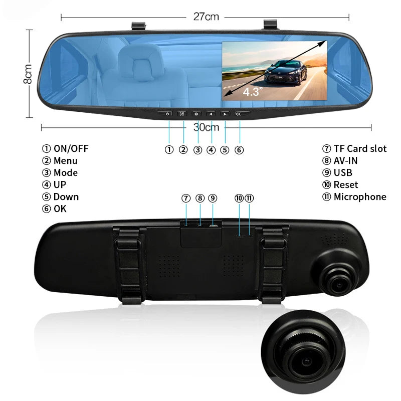 Zovira™ 1080P Dual-Lens Mirror Dash Cam – Night Vision Front & Rear