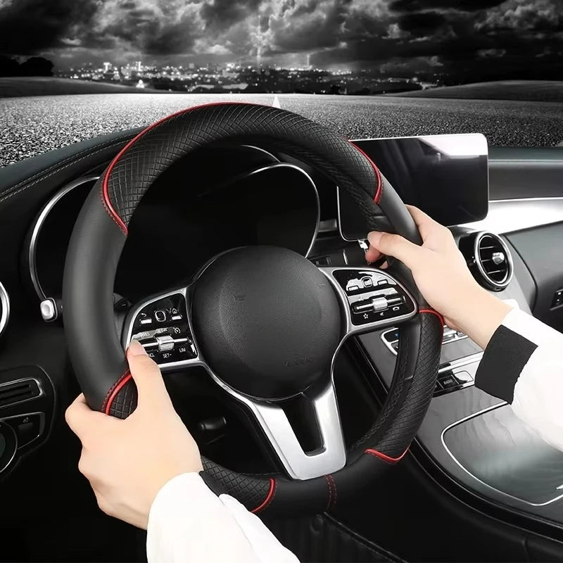 Zovira™ Universal Steering Wheel Cover – 14.5–15 Inch Anti-Slip Leather