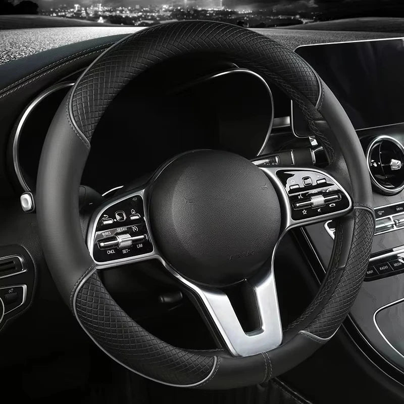 Zovira™ Universal Steering Wheel Cover – 14.5–15 Inch Anti-Slip Leather
