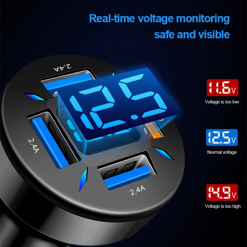 Zovira™ 66W Fast Car Charger – USB-C PD + USB-A QC, 12V/24V