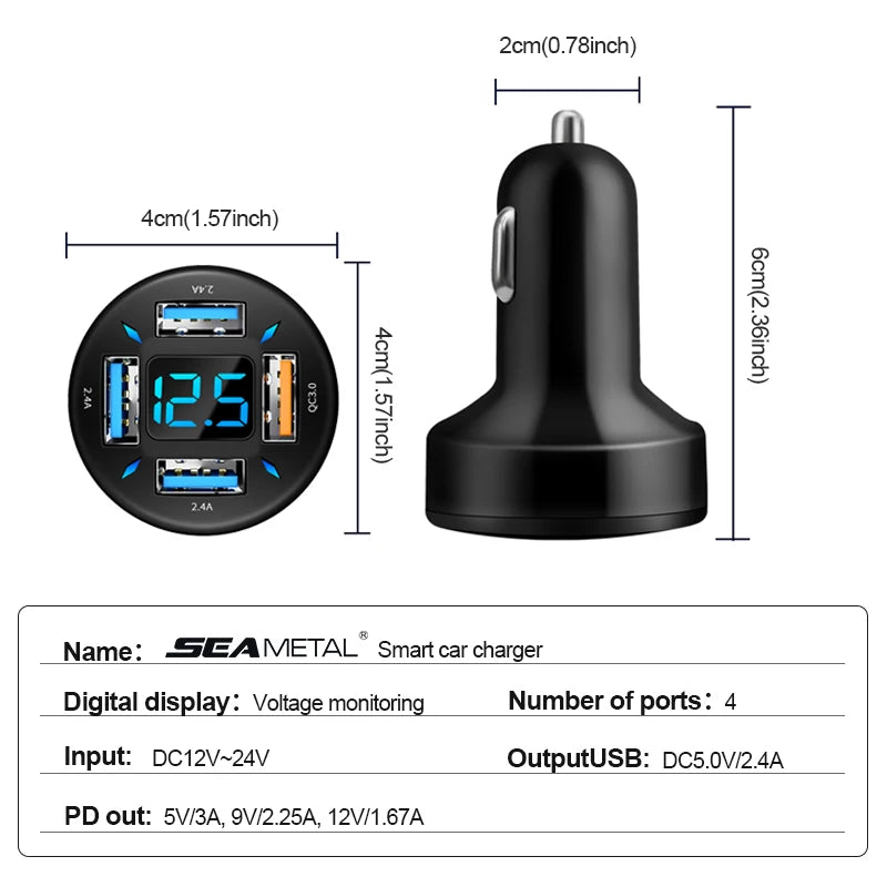 Zovira™ 66W Fast Car Charger – USB-C PD + USB-A QC, 12V/24V