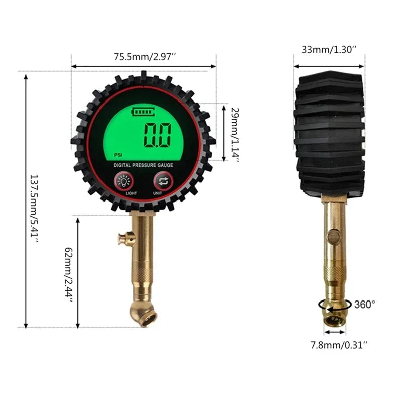 Zovira™ Digital Tire Pressure Gauge – 3–255 PSI Backlit LCD