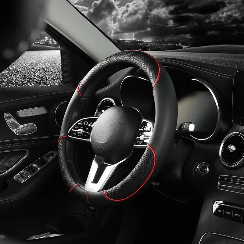 Zovira™ Universal Steering Wheel Cover – 14.5–15 Inch Anti-Slip Leather