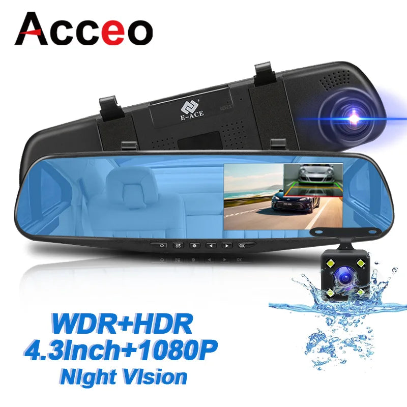 Zovira™ 1080P Dual-Lens Mirror Dash Cam – Night Vision Front & Rear