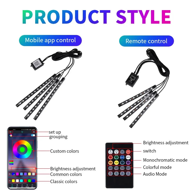 Zovira™ RGB Car Interior Ambient LED Light Kit – App & Remote Music Control