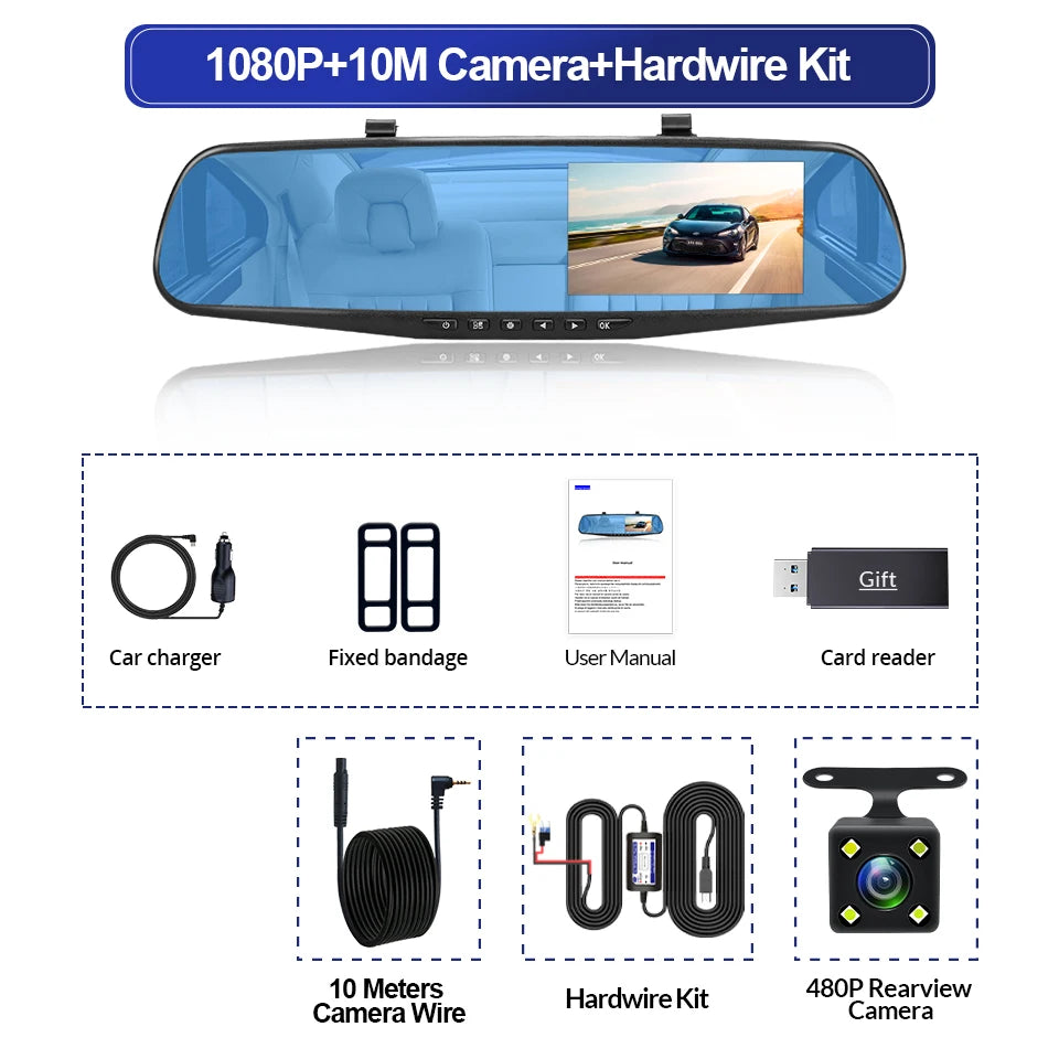 Zovira™ 1080P Dual-Lens Mirror Dash Cam – Night Vision Front & Rear