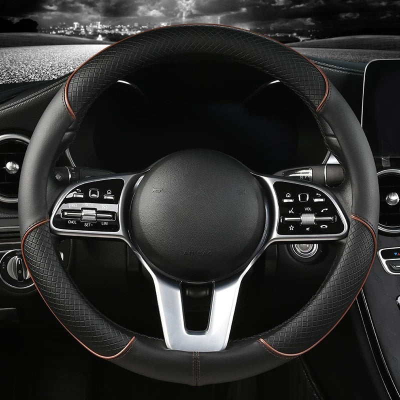 Zovira™ Universal Steering Wheel Cover – 14.5–15 Inch Anti-Slip Leather